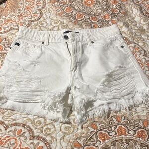 White Distressed Women's Denim Shorts - Kan Can